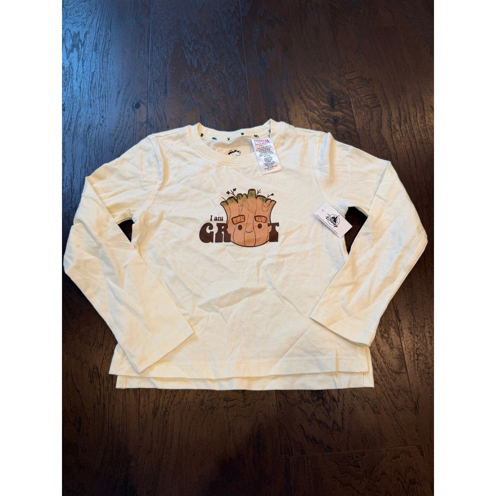 Disney Parks Marvel Groot Long Sleeve Shirt Youth 5/6 Cream NWT